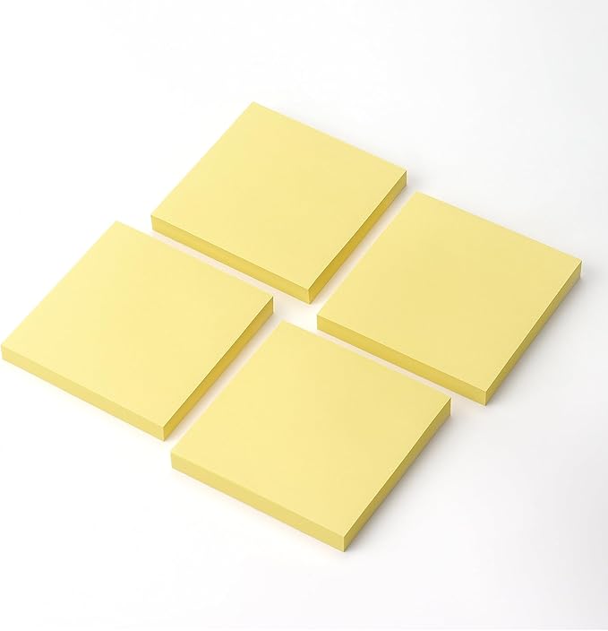 Sticky Notes 3x3 Self-Stick Notes Pads with Bright Colors, Easy to Post for Office, School, Home, 4 Pads/Pack, 90 Sheets/Pad (Yellow)