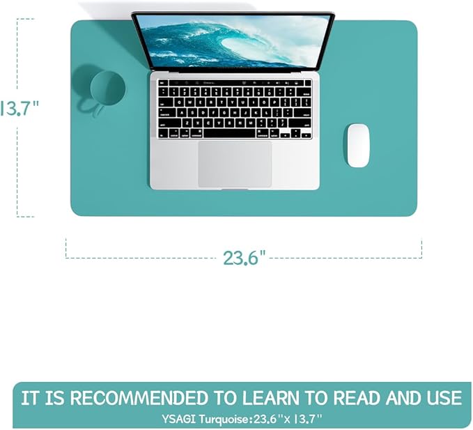 YSAGi Non-Slip Leather Desk Pad, Waterproof Laptop Computer Desk Keyboard Mat, Table Protector Blotter Mat, Large Mouse Pad for Office/Work/Home/Decor(Green Blue, 23.6" x 13.7")