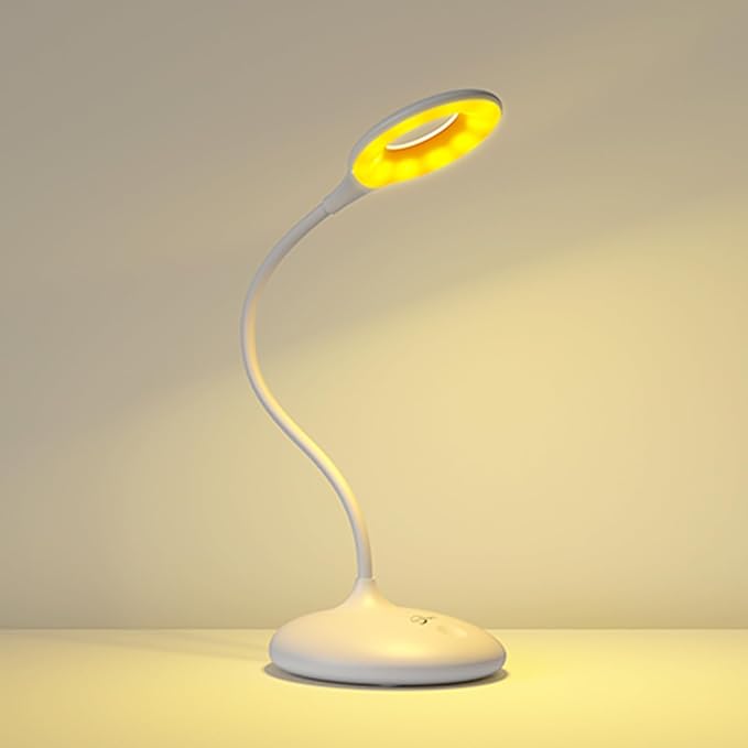 LED Desk Lamp with 3 Color Modes, Touch Control 30 LEDs Table Lamp, Stepless Dimming Reading Light,360° Flexible, Rechargeable Portable Eye-Caring Sleep Aid for Dorm Study Office Bedroom, White