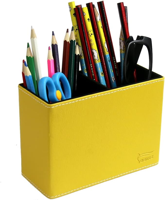 Pen Pencil Holder Cup Container PU Leather Desk Organizer Stand Decor Brush Scissor Decoration Office Home School