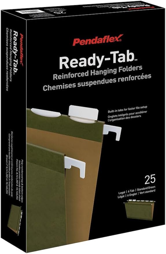 Pendaflex Ready-Tab Reinforced Hanging File Folders, Legal Size, Standard Green, 6 Tab, 25/BX (42591)