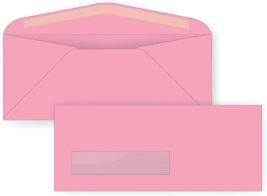 Limited Papers (TM) Regular Mailing And Business Envelopes, Left Hand Window, No. 10 (4.8 x 9.5 Inch), Gummed seal, 24 Pound, Variety of Colors And Quantities. (Pink, 500)