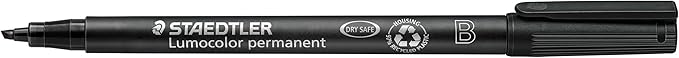 STAEDTLER Lumocolor Universal Pen, Broad Chisel, Felt Tip, Permanent Marker, Box of 6 Assorted Color Pens, 2.5mm 314 WP6, Assorted Colours, pkg of 6 (314 WP6 ST)
