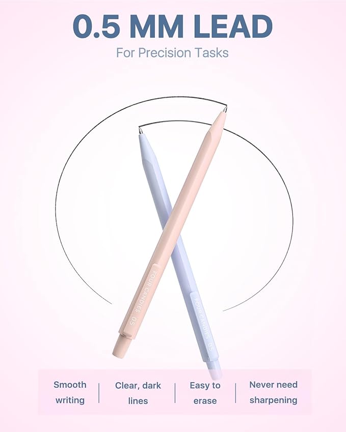 Four Candies Mechanical Pencils 0.5, with HB & 2B Lead Refills 0.5mm, Pastel Eraser Set & Eraser Refills, 16-Count Pack with Case, Cute Aesthetic School Supplies for Writing, Drawing and Drafting