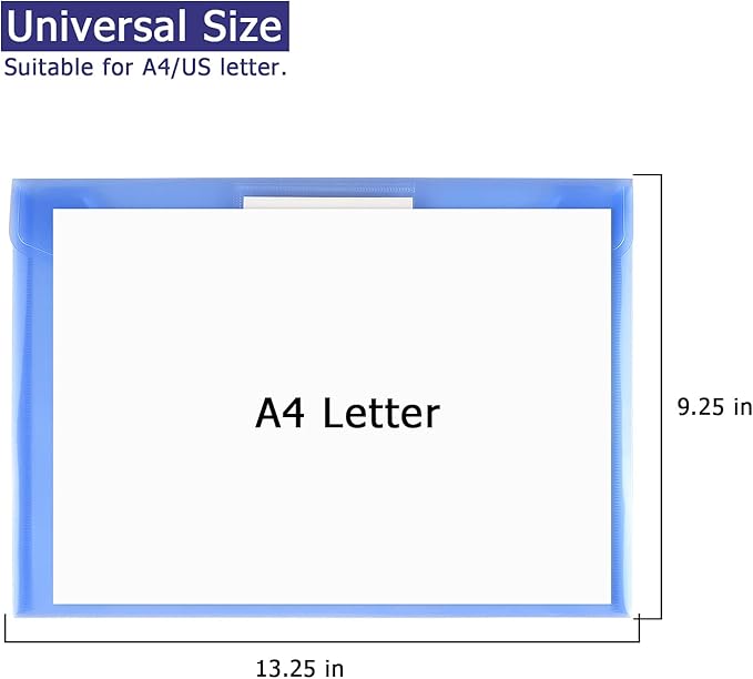 6 Pack Clear Document Folders Plastic Envelopes Poly Envelopes File Envelopes with Label Pocket and Snap Button for Home Work Office Organization, Letter Size/A4 Size (Blue)