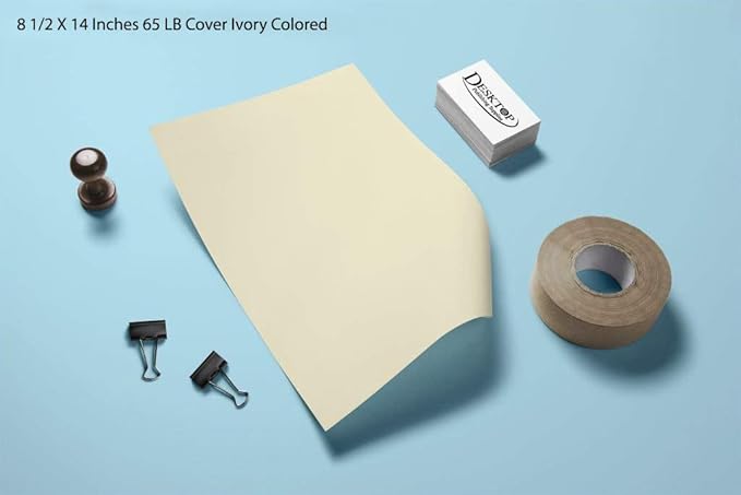 100 Ivory Colored Card Stock Paper - 65lb, Legal Size Heavyweight Printer Paper, Thick Sheet, 8.5 x 14 Inches