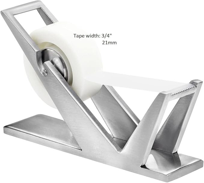 Patented Modern Art Tape Dispenser St202 Stainless Steel Silver Color High-end Desk Accessory Office Organizer Adhesive Transparent Cutter Holder Christmas Fathers Valentines Day Gift.