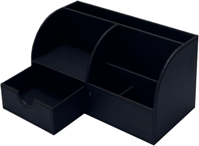 UnionBasic Desk Organizer - Multifunctional Leather Desktop Pen Holder Storage Box - Business Card/Pen/Pencil/Mobile Phone/Stationery Holder, Black Revised