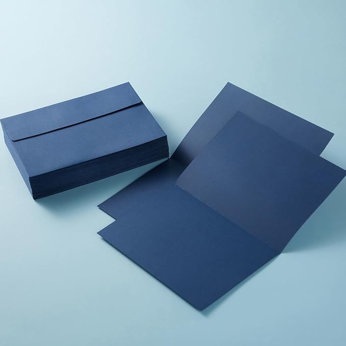 Wishop 50 Pack Self-Adhesive Envelopes with Fold Cards for Wedding Invitations, Greeting Cards, Baby Shower, Letter Mailing (Navy Blue, 4x6)