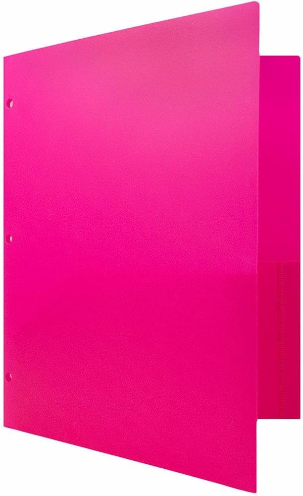 JAM PAPER Heavy Duty Plastic 3 Hole Punch Pocket Folders - Extra Tough School Folders - Fuchsia Hot Pink - 3/Pack