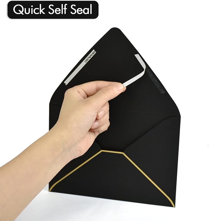 50 Pack A6 Black Invitation 4x6 Envelopes - Self Seal, V flap,Perfect for Baby Shower, 4x6 Cards, Weddings, Birthday, Graduation, 6.5 x 4.75 (Black)