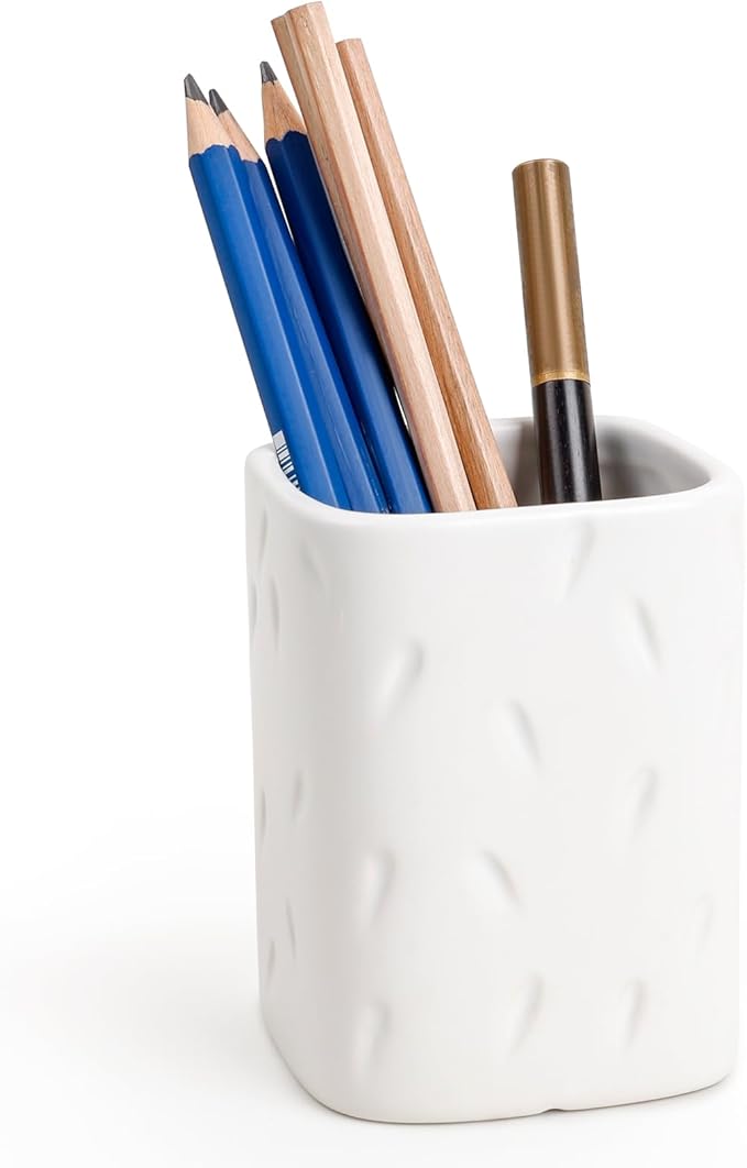 Ceramic Pen Holder for Desk, Makeup Brush Holder, Pencil Holder Stand, Pencil Cup Pot with Raindrop Design, Dual Use Desktop Organizer for Office, Home, School, Vanity