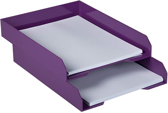 JAM PAPER Stackable Paper Trays - Purple - Desktop Document, Letter, & File Organizer Tray - Sold Individually