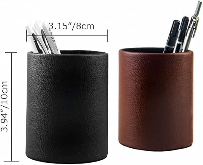 CXLE Pencil Holder Desk Organizer, PU Leather Pen Holder for Desk Decor Organizer Cosmetics Brush Holder for Teachers Students Storage Box Office Classroom(Brown)