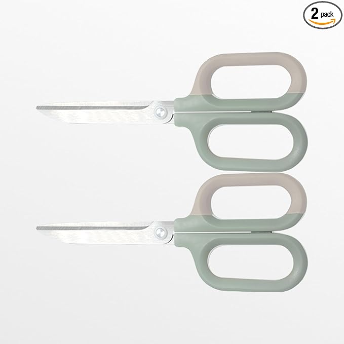 Green Office Scissors with Comfort-Grip Handles, Cute scissors, Sharp Craft Scissors for DIY Art, Sewing, Fabric, Student, Teacher, and Home Use(7", Green-2Pack)