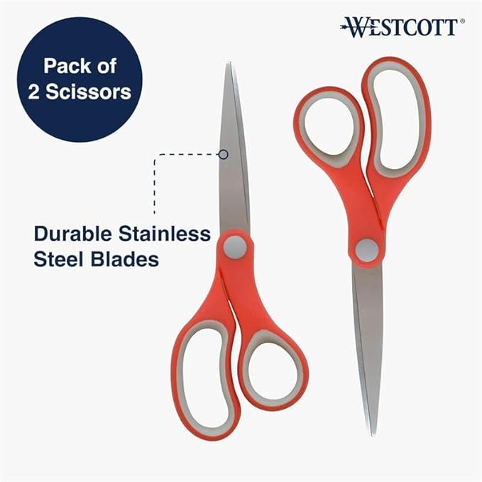 Westcott 55846 7-Inch School Scissors, All-Purpose Heavy-Duty Scissors for Crafting, Back to School, Classroom Supplies,Red/Gray, 2 Pack