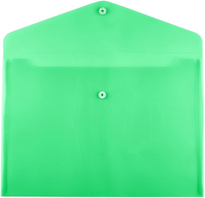 JAM PAPER Plastic Envelopes with Snap Closure - Letter Booklet - 9 3/4 x 13 - Green Grid - 3/Pack