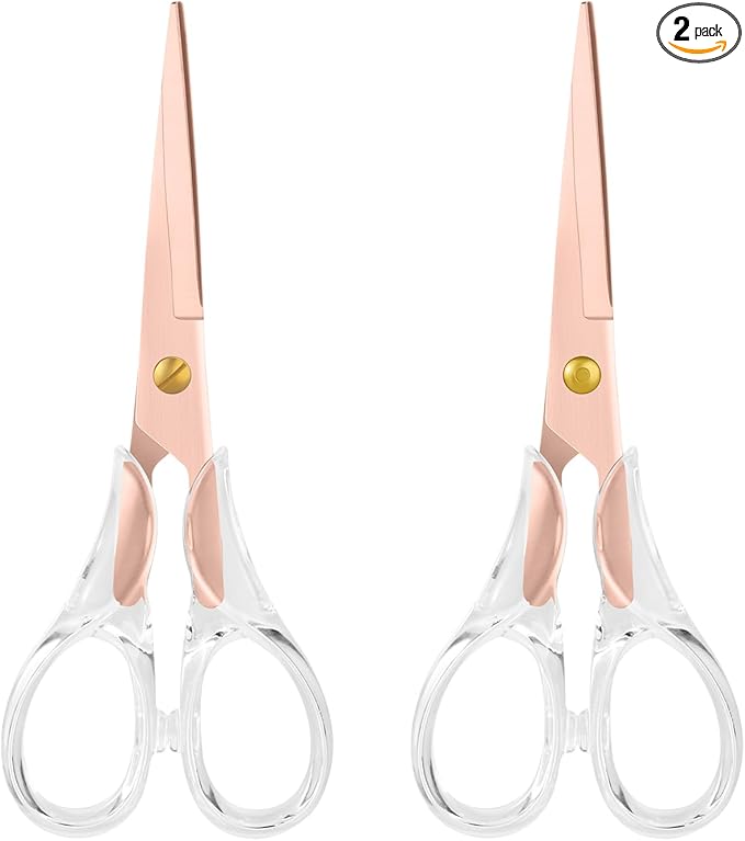 Honagu Premium Acrylic Handle Scissors -Stainless Steel Blades, Precision Cutting, Ergonomic Design, Ideal for Home, Office, and Craft Use - 2 Pack (Rose Gold)