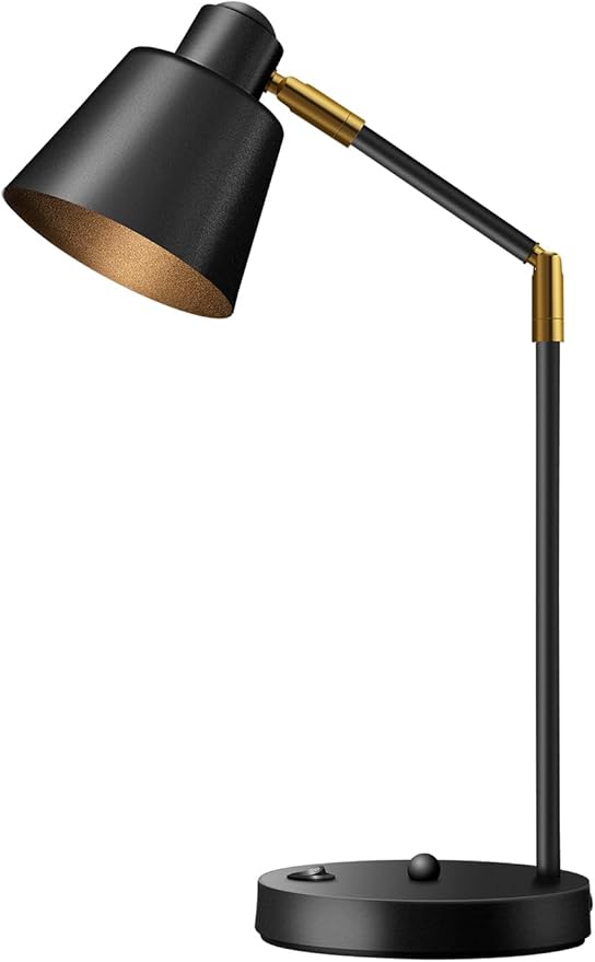 LED Desk Lamp with Dual USB Charging Ports, 100% Metal, 270° Swivel Arms, Soft White Light (3000K), Bedside Reading Lamp, Home Office Lamp (Black)