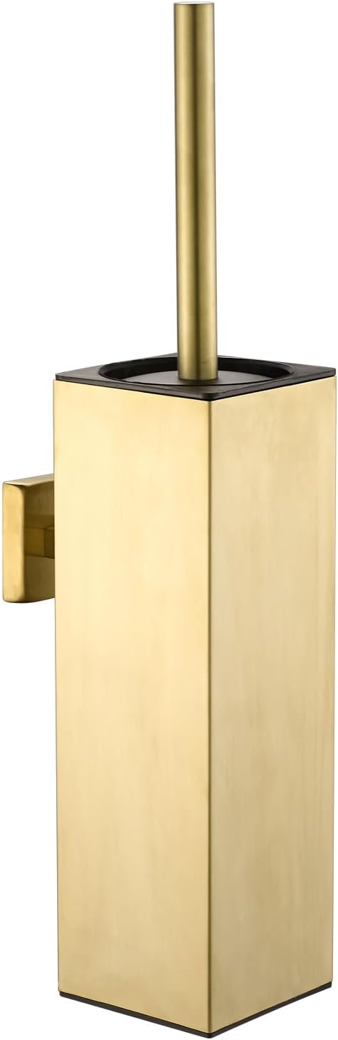 AIREMOEN Toilet Brush Set - Brushed Gold, Wall-Mounted Holder, Cleaning Brush Head, and Splash Guard