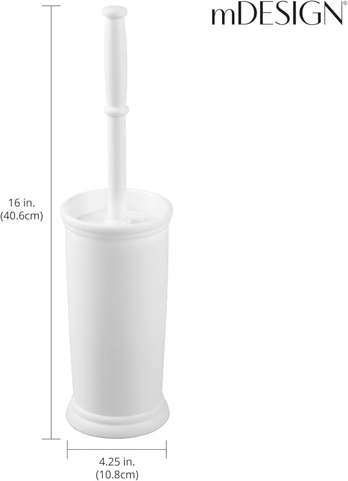 mDesign Toilet Bowl Brush and Holder - Covered Bathroom Brush - Standing Scrubber in Modern Holder - Compact, Space Saving, Deep Cleaning - White