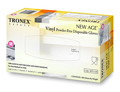 TRONEX 8973 Vinyl Disposable Gloves, Latex-Free, Powder-Free, Food Service, Catering, Natural, Medium, Case of 1000