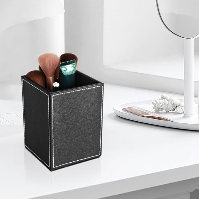 Pen Pencil Holder Cup Container PU Leather Desk Organizer Stand Decor Brush Scissor Holder Decoration Office Desk Home School