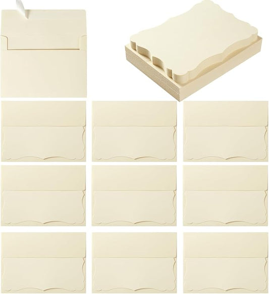 100 Pack Cream Color 4x6 Envelopes with Blank 4 x 6 Cards Self-Adhesive Business Envelopes Invitations Cards Envelopes (Cream, A4)