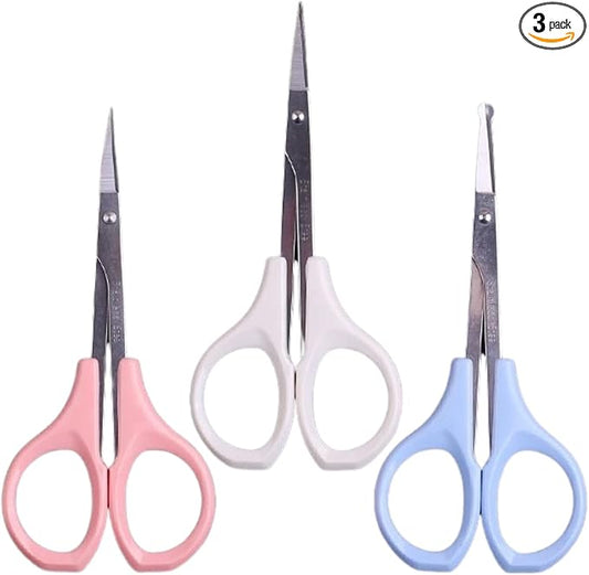 Hair Trimming Scissors Set, Grooming Scissors for Facial Hair, Nose Hair, Mustache, and Beard Grooming, Stainless Steel Eyebrow Scissors