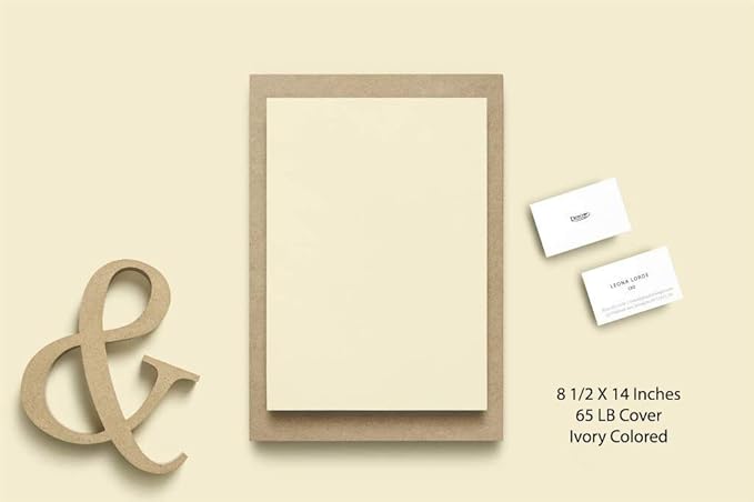 100 Ivory Colored Card Stock Paper - 65lb, Legal Size Heavyweight Printer Paper, Thick Sheet, 8.5 x 14 Inches