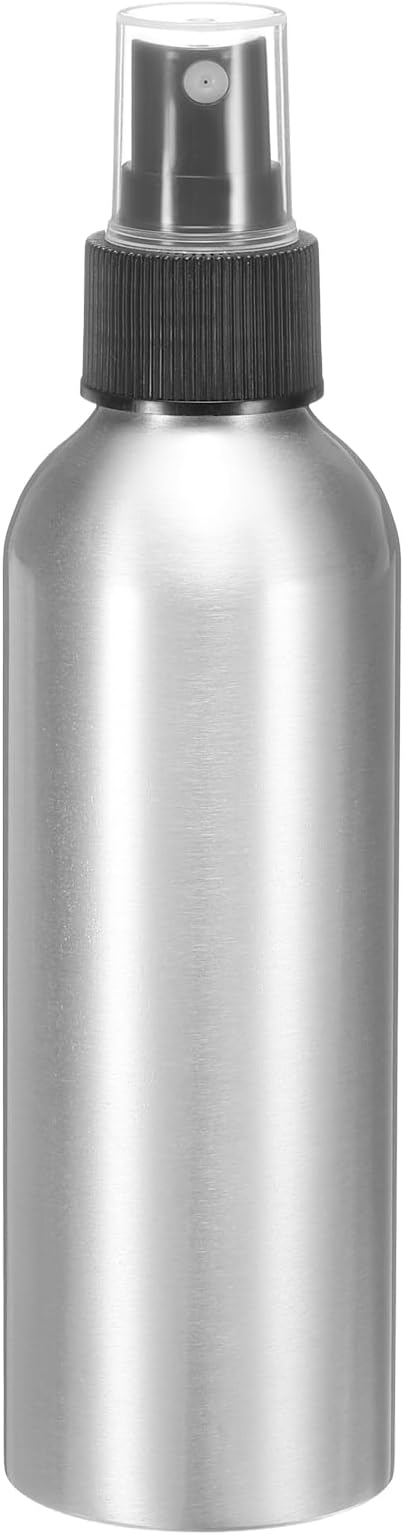 HARFINGTON Aluminum Fine Mist Spray Bottles 150ml/5oz Metal Small Liquid Alcohol Refillable Travel Container with Black Plastic Nozzle Cap for Perfume Skincare Cosmetic Storage Bottle