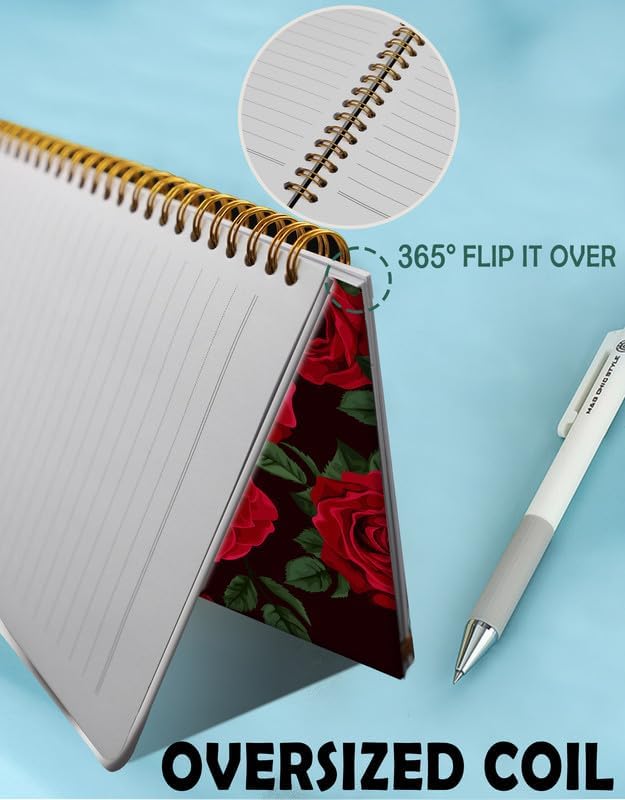 Spiral Journal Notebook for Women,A5 College Ruled Notebooks 6"x 8.4", 120 Pages (60 Sheets) Lined Journal with Premium Thick Paper,Perfect for School Office Home(Black Rose Floral)