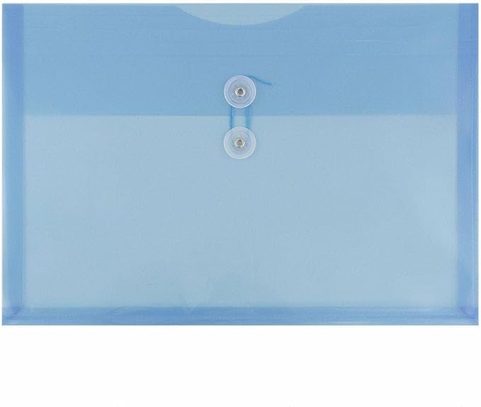 JAM PAPER Plastic Envelopes with Button & String Tie Closure - Legal Booklet - 9 3/4 x 14 1/2 - Blue - 3/Pack
