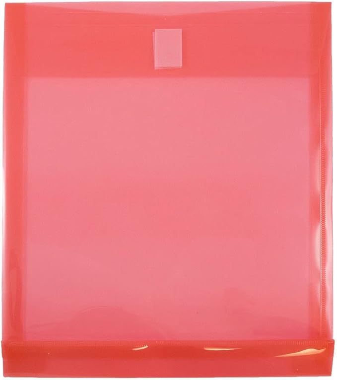 JAM PAPER Plastic Expansion Envelopes with Hook & Loop Closure - Letter Open End - 9 3/4 x 11 3/4 with 1 Inch Expansion - Red - 12/Pack