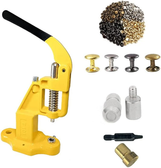 Hobby Trendy Hand Press with 1000 Sets of Iron 9mm Double Capped Rivets with Dies and Hole Punch(Lilac Press,Combo(Colorsx250) Rivets)