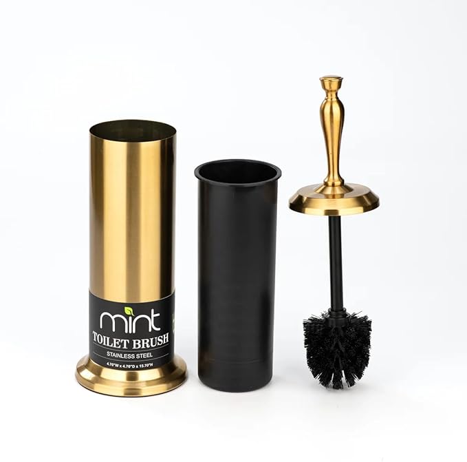 J&V TEXTILES Toilet Brush, Toilet Bowl Brush with Extra Long Handle Durable Bristles Toilet Scrubber and Covered Holder for Toilet Brush Set for Bathroom Cleaning (Aged Brass)