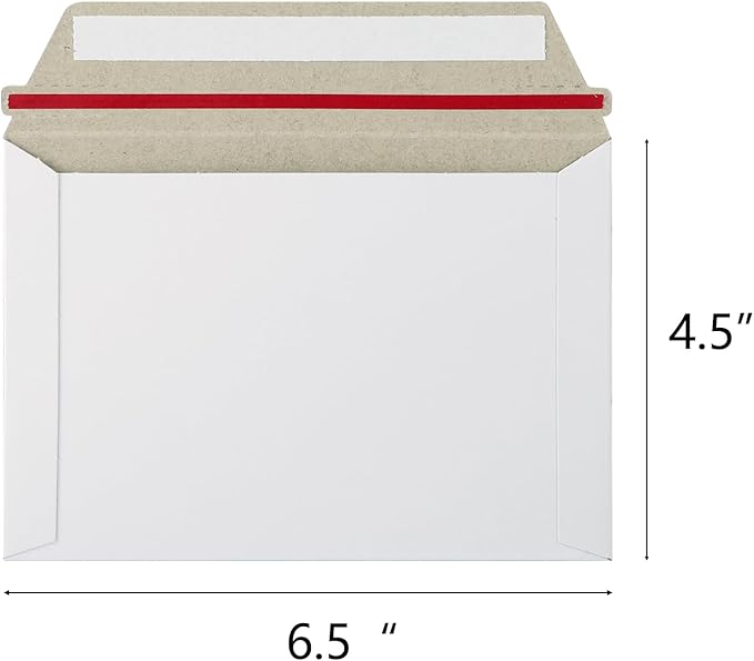 100 Pack 6.5x4.5 inch Rigid Mailer Self Seal Photo Document Mailers, Stay Flat White Cardboard Shipping Envelopes White Photography Mailers for CD, Photos, Document