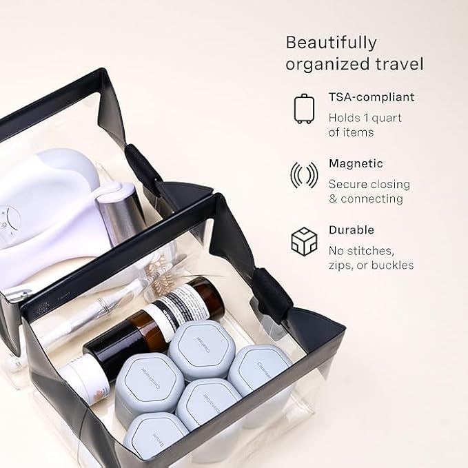 Cadence Parcel - Clear Dopp Kit with Magnetic Closure - Durable and Leak-Resistant Travel Toiletry Kit - TSA-Compliant & Modular Design - Hygiene Bag for Travel Essentials - .5 Qt - Ink