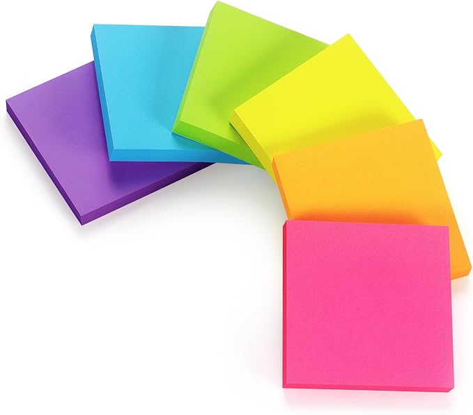 Early Buy Sticky Notes 6 Bright Color 6 Pads Self-Stick Notes 3 in x 3 in, 100 Sheets/Pad
