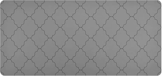 Mouse Pad Desk Mat Leather Desk Pad Large Gaming Desk Cover Protector Mat for Keyboard Computer Laptop Office Waterproof 35.4 x 16.5 Inch Monochrome Geometric Quatrefoil Grey