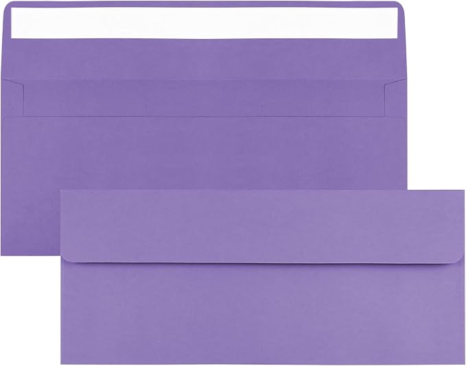 100 Pack Dark Purple #10 Business Envelopes, Standard Envelopes Self Seal, 4 1/8 x 9 1/2 Inch Letter Size Business Mailing Envelopes for Checks Invoices Statements Baby Shower Wedding Birthday