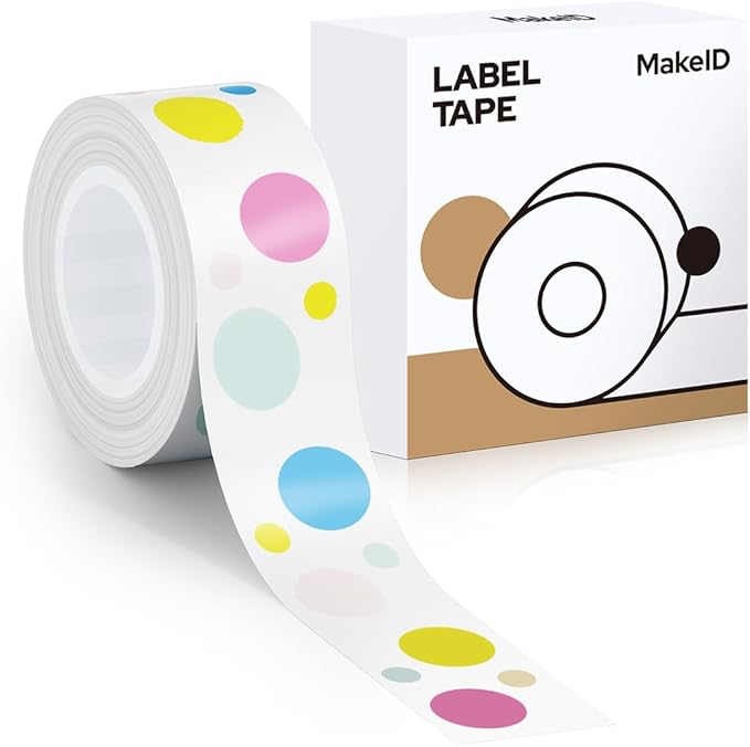 MakeID E1 Q1 Label Maker Tape Refills, 16mm x 4m (0.63" x 13') Continuous Sticker Thermal Laminated Waterproof Self-Adhesive Multipurpose Labeling Tape Replacement