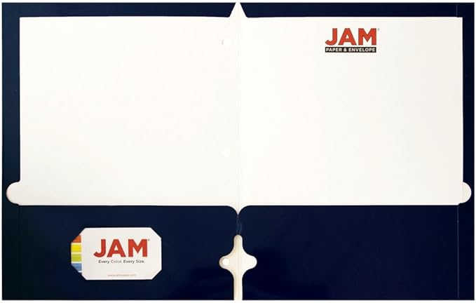 JAM PAPER Laminated Two Pocket Glossy 3 Hole Punch School Folders - Letter Size - High Gloss Navy Blue - Bulk 25/Pack