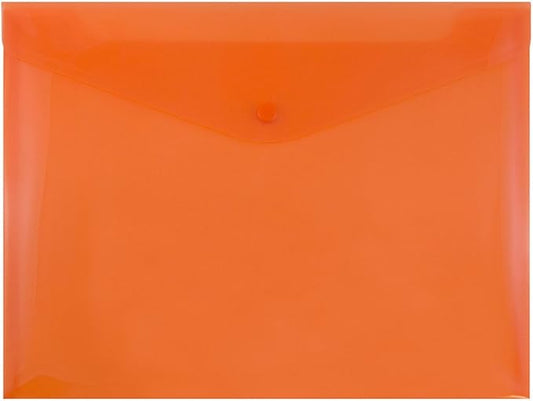 JAM PAPER Plastic Envelopes with Snap Closure - Letter Booklet - 9 3/4 x 13 - Orange - 12/Pack