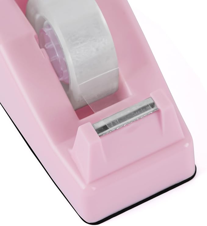 Desktop Tape Dispenser Pink with Weighted Nonskid Base - Includes 6 Rolls of Transparent Tape (0.71 Inch x 1000 inches Each)