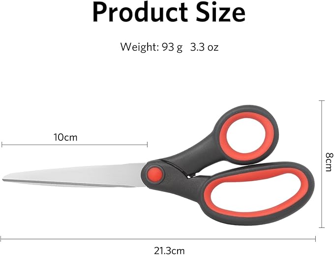 Left-Handed Scissors, 8-Inch Left-Handed Scissors with Soft Grip for Home, School, Office, Sewing Fabric, Red/Blue, Pack of 2