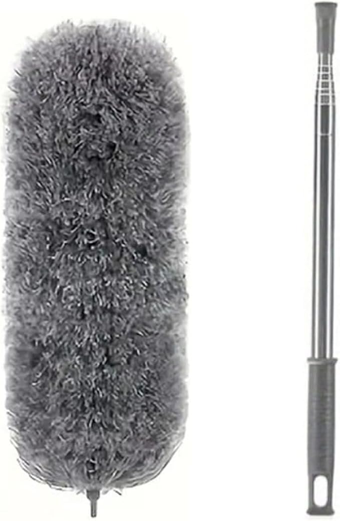 TopHomer Fiber Feather Duster with Stainless Steel Extendable Pole, Ceiling Fan Cleaner for Cobwebs High Ceiling Fan, Interior Roof, Wet & Dry Use (Model B)