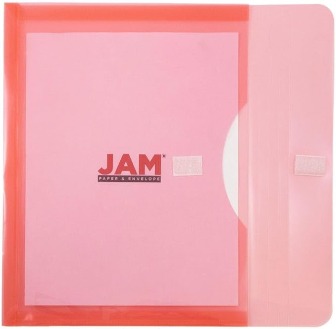 JAM PAPER Plastic Expansion Envelopes with Hook & Loop Closure - Letter Booklet - 9 3/4 x 13 with 1 Inch Expansion - Red - 3/Pack