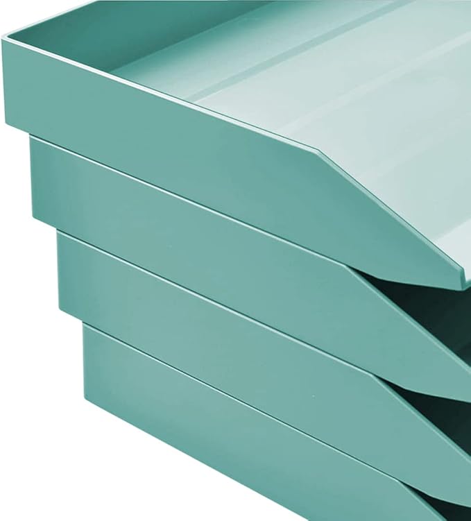 Acrimet Stackable Letter Tray 2 Tier Side Load, Plastic, Desktop File Organizer (Solid Green Color)