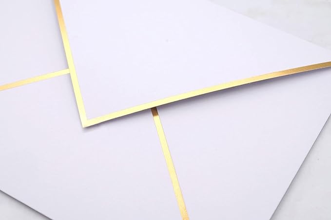 A7 Envelopes - V Flap Foil Border Luxury Mailing Envelopes for 5" x 7" Cards - for Wedding, Invitations, Baby Shower, Photos, Graduation, Birthday, Bridal Shower - 5.25" x 7.25" (White, 50 Pack)